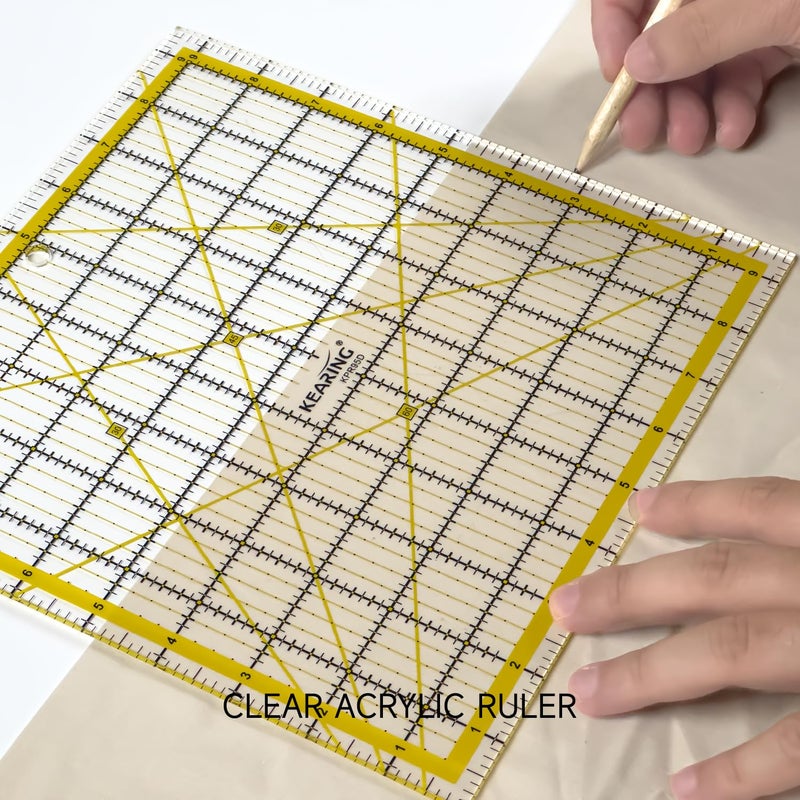 KEARING KERING Square Quilting Ruler - 9.5x9.5 inch Anti-Slip Acrylic Ruler for Patchwork Piecing, Bias Strips & Rotary Cutting, Professional Quilter's Tool with Dual-Angle Guide - Image 5